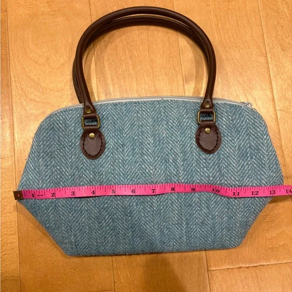 Harris Tweed Scotland wool small satchel bag turquoise blue - Picture 5 of 7
